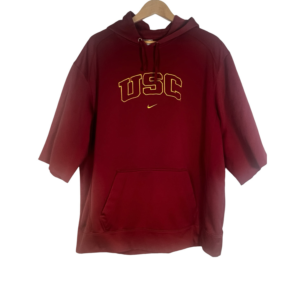 USC Trojans Hoodie Mens XL Red NCAA Football Short Sleeve Nike Therma Fit Flaw‎